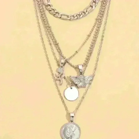 New Silver Pendant Layered Necklace